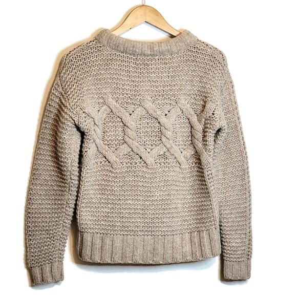 Banana Republic Fisherman Cable Knit Sweater Merino Wool Classic Tan Beige Small - Picture 8 of 14